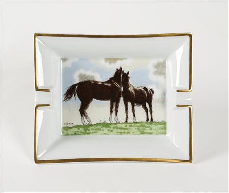 Hermès  
Posacenere in ceramica policroma 
 Cm 15,5x19x4