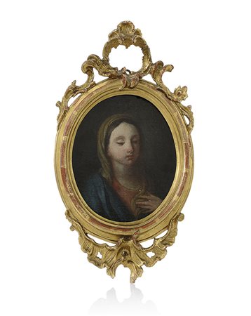 SCUOLA ROMANA DEL XVIII SECOLO MadonnaOlio su tela ovale, cm 16x12,5; entro...