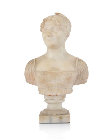 SCULTORE DEL XIX SECOLO Busto di gentildonnaAlabastro, alt. cm 43;...