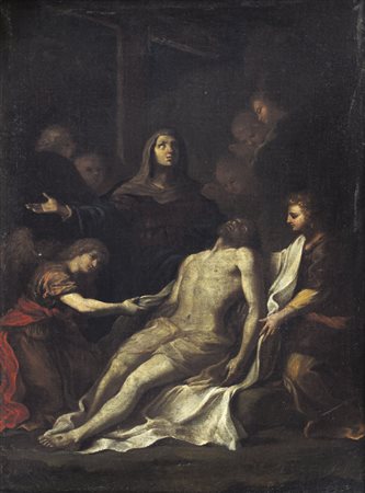 SCUOLA EMILIANA DEL XVII SECOLO DeposizioneOlio su tela, cm 52,5x39; cornice...