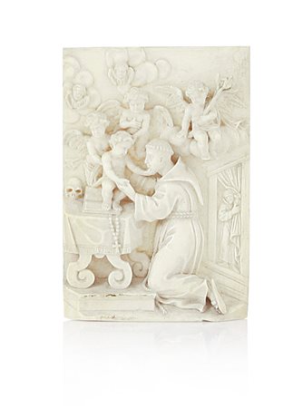 AVORIO EUROPEO PLACCA IN AVORIO, XIX SECOLO, scolpita a rilievo con S.Antonio...