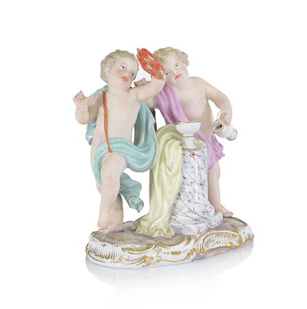 MEISSEN GRUPPO IN PORCELLANA, MEISSEN, XIX SECOLO, raffigurante giochi di...