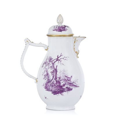 MEISSEN CAFFETTIERA IN PORCELLANA, MEISSEN, 1750 CA., piriforme con manico a...