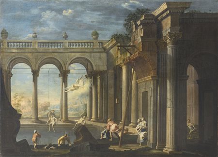 GAROLA PIER FRANCESCO Giaveno 1636 - Roma 1716Veduta architettonica con la...