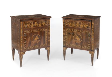 MOBILE DEL XVIII SECOLO COPPIA DI MOBILETTI LUIGI XVI INTARSIATI IN LEGNI...