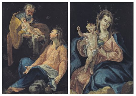SCUOLA VERONESE XVII SECOLO Sacra famigliaMadonna con BambinoCoppia di oli su...
