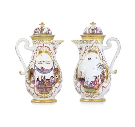 MEISSEN RARA ED IMPORTANTE CAFFETTIERA CON COPERCHIO IN PORCELLANA BOTTGER...