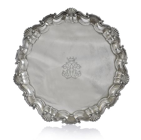 ARGENTI D'EPOCA GRANDE SALVER IN ARGENTO, LONDRA, 1912, circolare su piedini...
