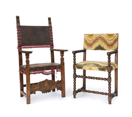 MOBILE DEL XVII SECOLO UNO SCRANNO IN NOCE, XVII SECOLO E UNA SEDIA IN NOCE,...