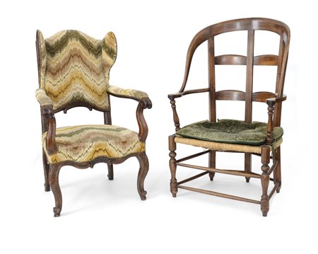 MOBILE DEL XVIII SECOLO POLTRONA IN ROVERE CON ORECCHIE, XVIII SECOLO E...