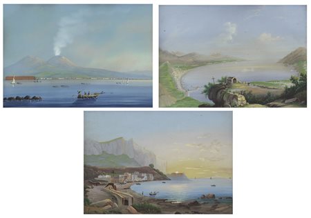 SCUOLA NAPOLETANA DEL XIX SECOLO Marina di CapriVesuvio del 1883Golfo di...