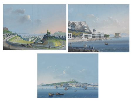 SCUOLA NAPOLETANA DEL XIX SECOLO Veduta di Napoli dalla strada nuova di...