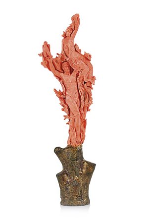 CORALLO GRANDE SCULTURA IN CORALLO, XIX SECOLO, raffigurante coppia di figure...