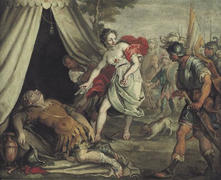 SCUOLA VENETA DEL XVIII SECOLO Giaele mostra a Barack il corpo di SisaraOlio...