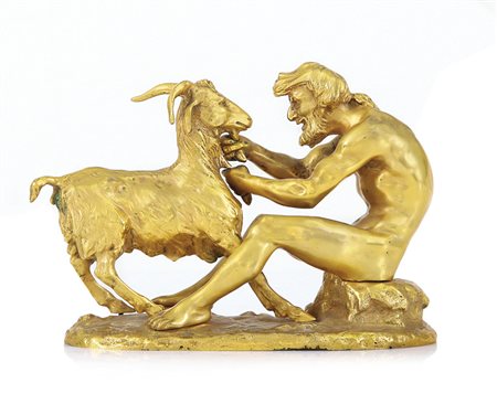 CLODION Nancy 1738 - Parigi 1814(modello di)Fauno con capraBronzo dorato,...
