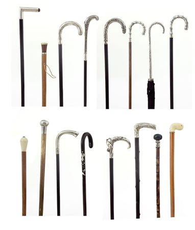 OGGETTISTICA VARIA LOTTO DI QUINDICI BASTONI DA PASSEGGIO E UN OMBRELLO,...