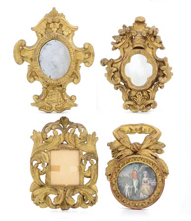 CORNICE LOTTO DI QUATTRO CORNICI IN LEGNO SCOLPITO E DORATO, XVIII-XIX...