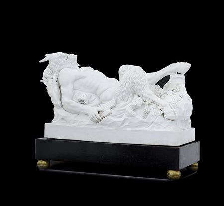 MEISSEN FIGURA DI SILENO IN BISCUIT, MEISSEN, XIX SECOLO; restauro; base in...