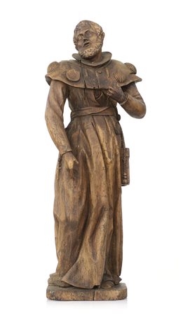 SCULTORE DEL XVIII SECOLO Santo pellegrinoLegno scolpito, alt cm 99; qualche...