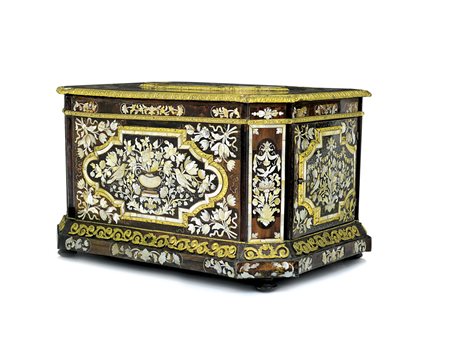 MOBILE DEL XVIII SECOLO RARO SCRIGNO INTARSIATO IN LEGNI ESOTICI, MADREPERLA...