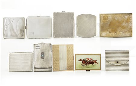 ARGENTI D'EPOCA SETTE PORTASIGARETTE IN ARGENTO E TRE IN METALLO DORATO, XX...