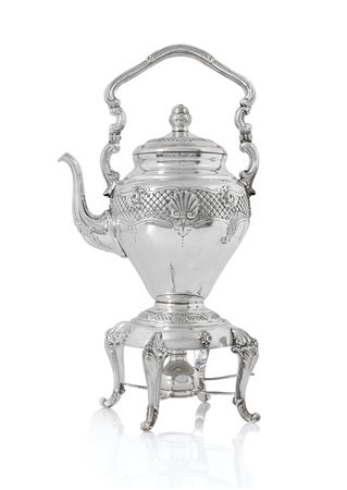ARGENTI RECENTI SAMOVAR IN ARGENTO, XX SECOLO, piriforme con manico...