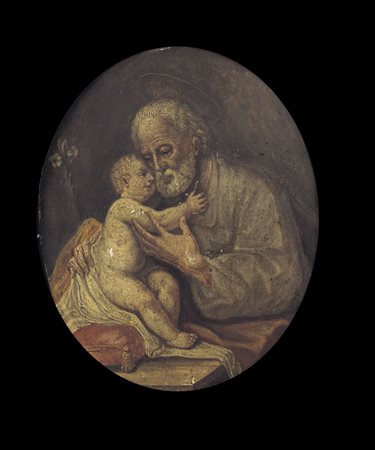PITTORE LOMBARDO DEL XVIII SECOLO San Giuseppe con BambinoOlio su tavola, cm...