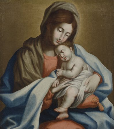 PITTORE DEL XVIII SECOLO Madonna con Bambino (da Sassoferrato)Olio su tela,...