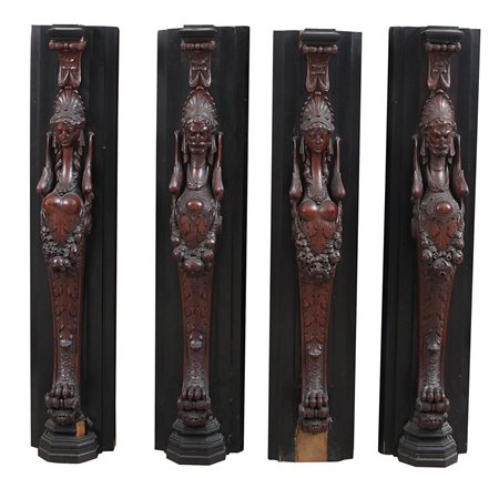 MOBILE DEL XIX SECOLO COPPIA DI FREGI IN LEGNO SCOLPITO E INTAGLIATO, SIENA,...