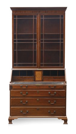 MOBILE DEL XIX SECOLO CASSETTONE A RIBALTA CON ALZATA IN LEGNI VARI,...