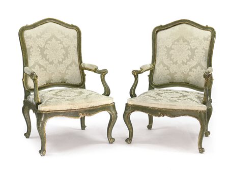MOBILE DEL XVIII SECOLO COPPIA DI POLTRONE LUIGI XV IN LEGNO DIPINTO E...