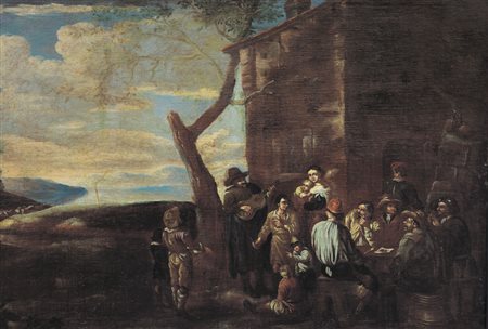 MIEL JAN Anversa 1599 - Torino 1663(cerchia di)Paesaggio con figure di...