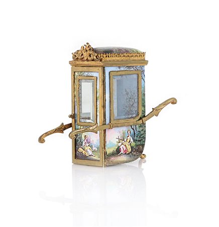 OGGETTISTICA VARIA PORTANTINA IN METALLO DORATO DECORATA A SMALTI, VIENNA,...