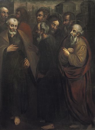 PITTORE DEL XVIII SECOLO Gruppo di santi apostoliOlio su tela, cm 119x88.
