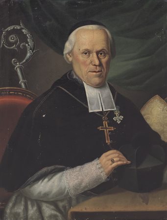 PITTORE DEL XVIII SECOLO Ritratto di vescovo con insegna dell'Ordine...