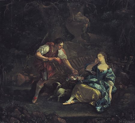 PITTORE FIAMMINGO DEL XVIII SECOLO Le panier mystérieuxOlio su rame, cm 42x46.