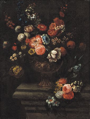 PITTORE DEL XVIII SECOLO Natura morta di fiori Olio su tela, cm 39x30.