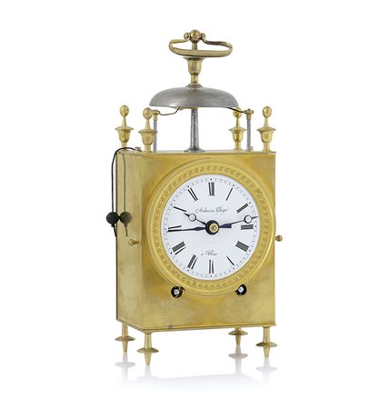 OROLOGIO DA TAVOLO PENDOLA CAPPUCCINA IN OTTONE DORATO, ANTONIO GHIGO A NICE,...