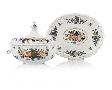 ANTONIBON ZUPPIERA CON COPERCHIO E PIATTO IN MAIOLICA, NOVE DI BASSANO,...