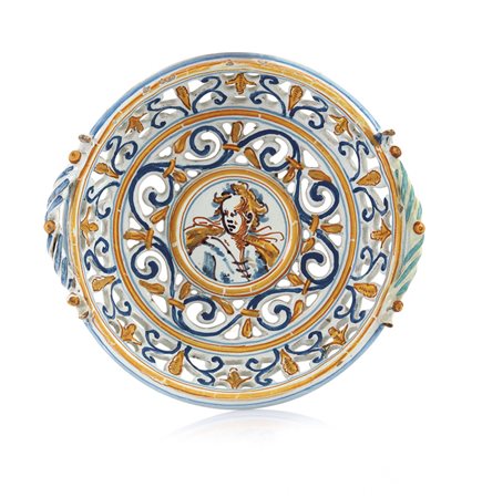 CASTELLI CESTINO IN MAIOLICA, CASTELLI, XVII SECOLO, traforato con manici,...