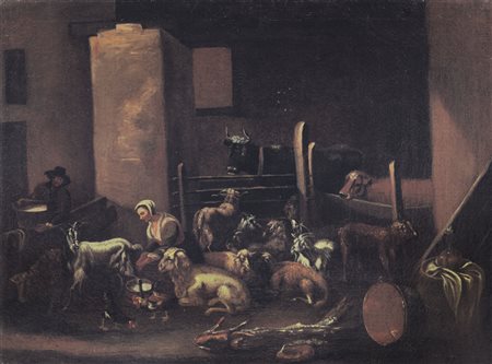 BOLCKMAN PIETRO MAURIZIO Gorcum 1640 - Torino 1710Interno di stalla con...