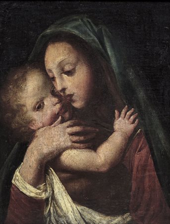 PITTORE DEL XVIII SECOLO Madonna con Bambino Olio su tela, cm 43x32.