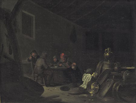 PITTORE FIAMMINGO DEL XVIII SECOLO Interno di osteria Olio su tela, cm 50x66.