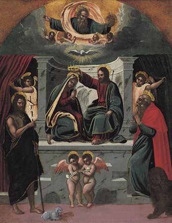 SCUOLA VENETO-CRETESE DEL XVI SECOLO L'incoronazione della Vergine e...