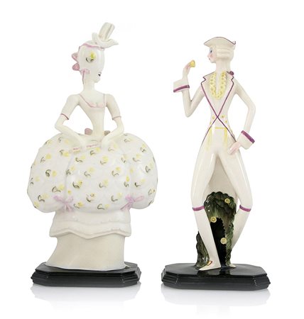 LENCI "DAMINA" E "CAVALIERE" IN CERAMICA, LENCI, M.STURANI, 1931, decoro...