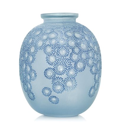 LALIQUE VASO "MARGUERITES" IN VETRO PATINATO, R.LALIQUE, 1930 CA., ovoidale...