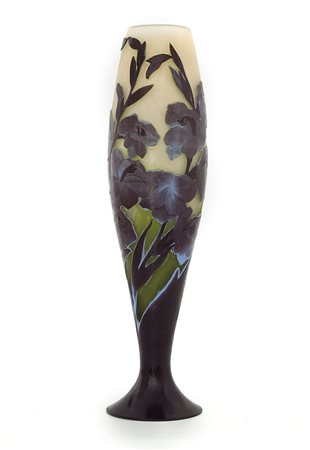 GALLE' VASO IN VETRO TRIPLO, GALLE', 1900 CA., ovoidale, decoro a lilium e...