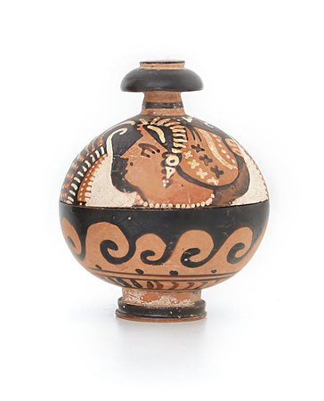 ARCHEOLOGIA PYXIS APULA A FIGURE ROSSE IN TERRACOTTA VERNICIATA, MAGNA...