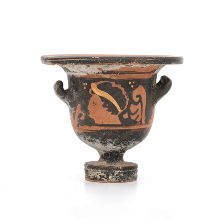 ARCHEOLOGIA CRATERE APULO IN TERRACOTTA VERNICIATA A FIGURE ROSSE, V SEC....