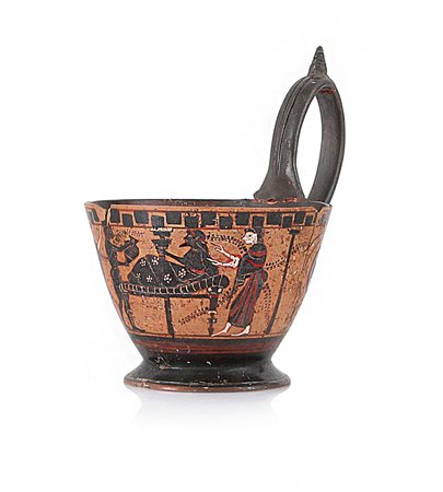 ARCHEOLOGIA KYATHOS APULO A FIGURE ROSSE IN TERRACOTTA VERNICIATA, MAGNA...